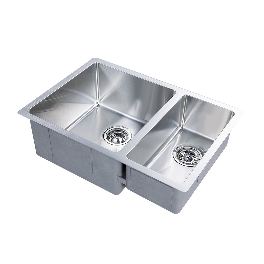 VITO STAINLESS STEEL DOUBLE BOWL INSET AND UNDERMOUNT KITCHEN SINK 660MM
