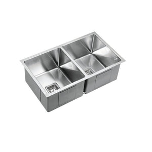 VITO STAINLESS STEEL DOUBLE BOWL INSET AND UNDERMOUNT KITCHEN SINK 775MM