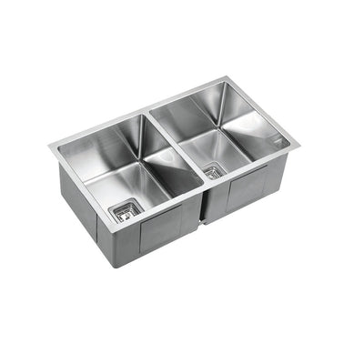 VITO STAINLESS STEEL DOUBLE BOWL INSET AND UNDERMOUNT KITCHEN SINK 775MM