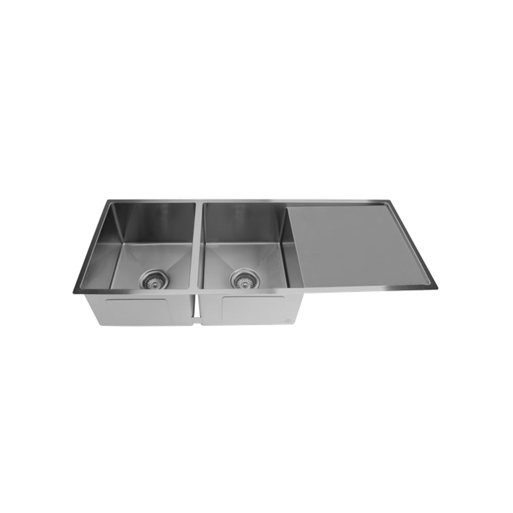 VITO STAINLESS STEEL DOUBLE BOWL INSET AND UNDERMOUNT KITCHEN SINK WITH DRAINER 1160MM