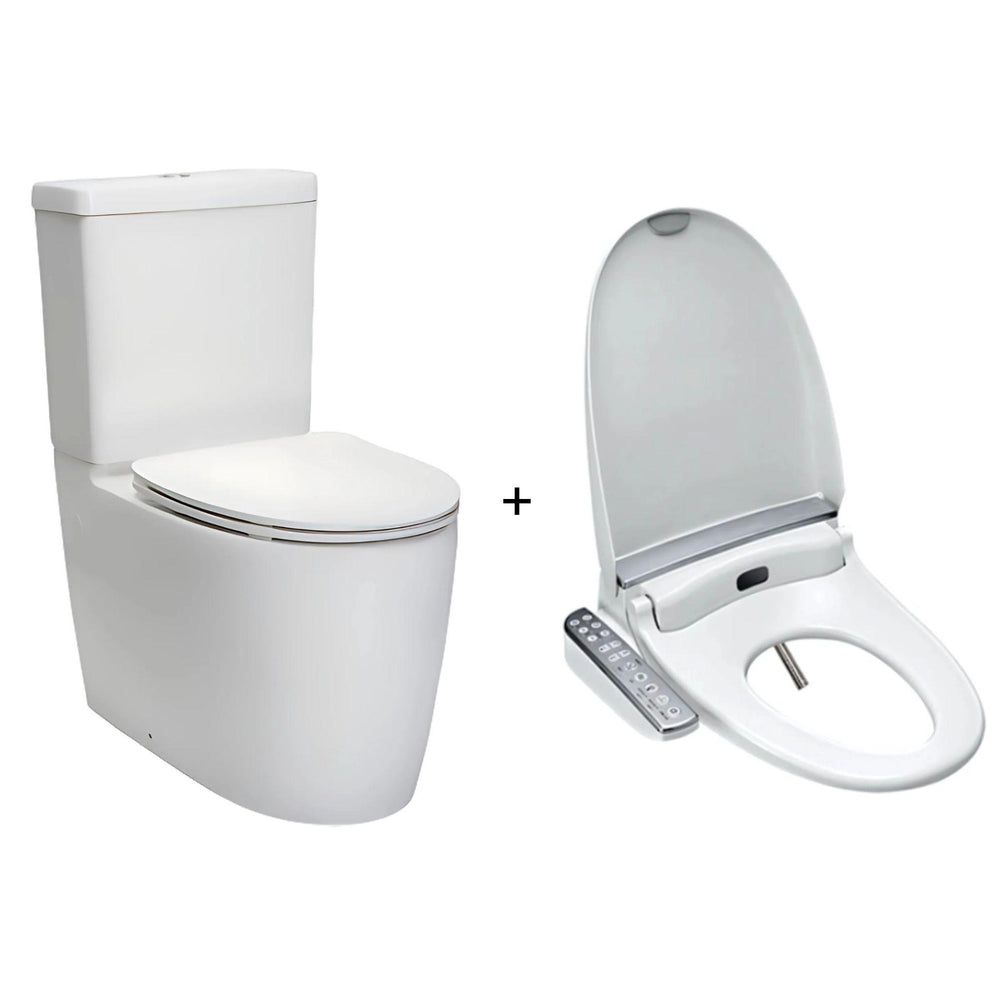 KOHLER GRANDE RIMLESS BACK TO WALL TOILET AND ENGLEFIELD ELECTRONIC BIDET SEAT W/ SIDE CONTROL PACKAGE ELONGATED GLOSS WHITE