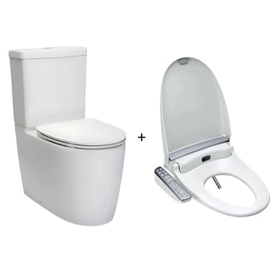 KOHLER GRANDE RIMLESS BACK TO WALL TOILET AND ENGLEFIELD ELECTRONIC BIDET SEAT W/ SIDE CONTROL PACKAGE ELONGATED GLOSS WHITE