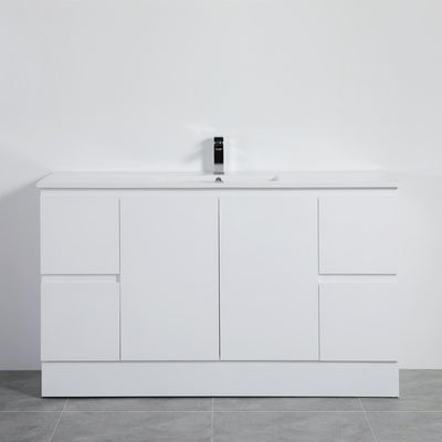 LUKKA ALPHA GLOSS WHITE 1500MM SINGLE BOWL FLOOR STANDING VANITY WITH KICKBOARD
