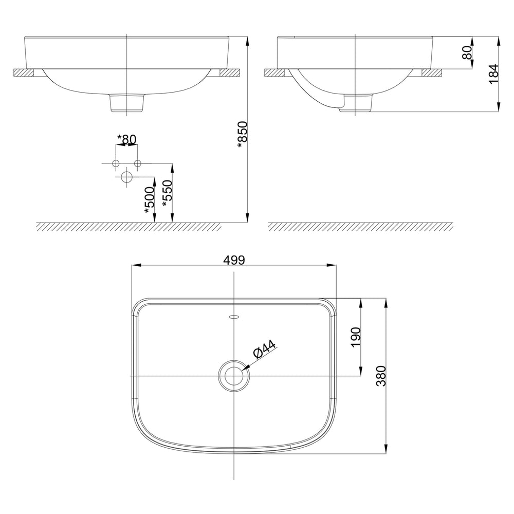AMERICAN STANDARD LOVEN SEMI INSET BASIN OVERFLOW WHITE 500MM