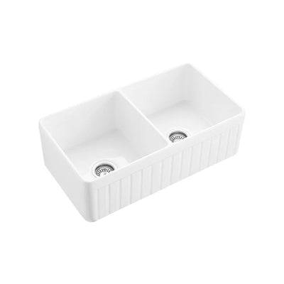VITO BRADLEY FIRECLAY DOUBLE BOWL FARMHOUSE KITCHEN SINK GLOSS WHITE 838MM