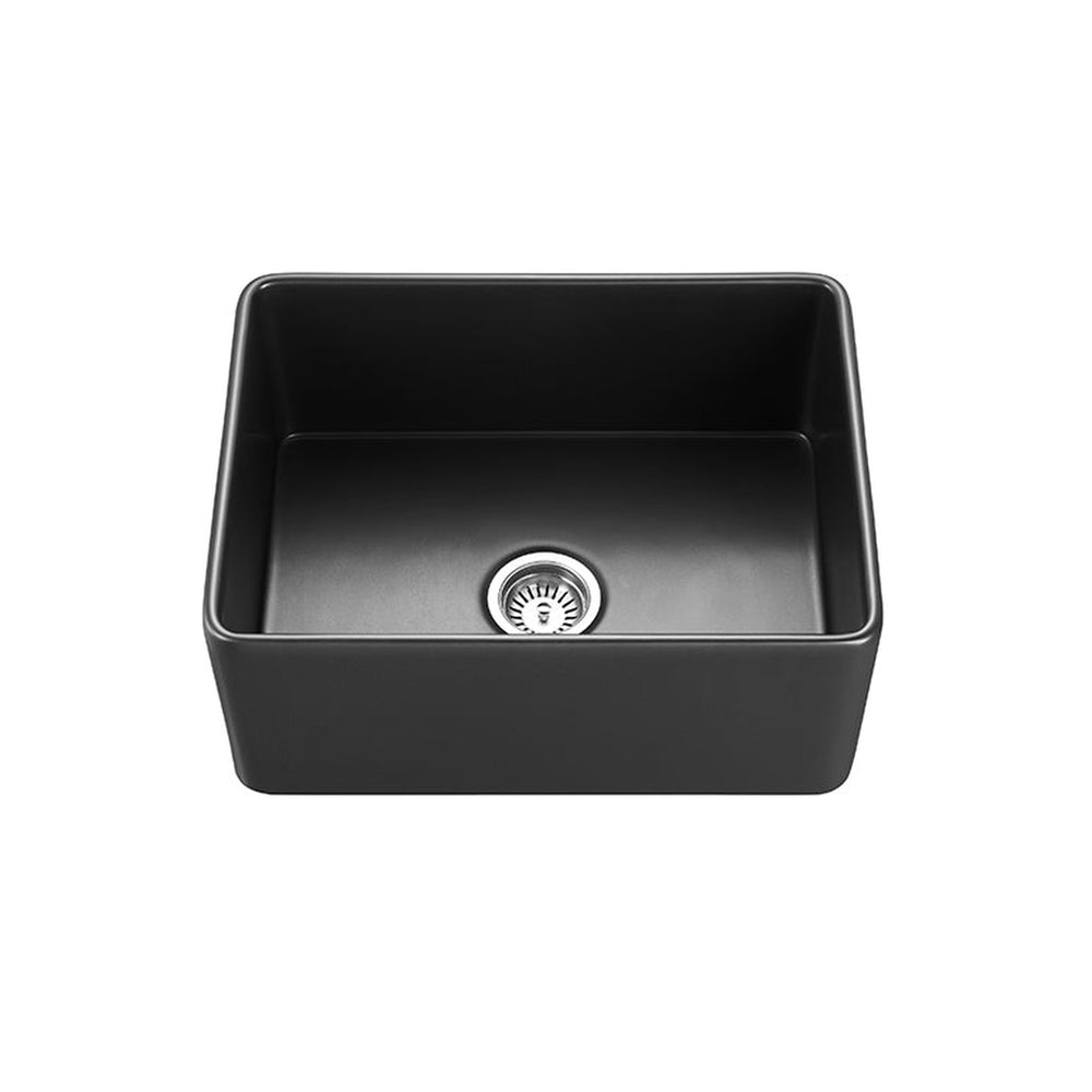 VITO CLAYTON FIRECLAY SINGLE BOWL FARMHOUSE KITCHEN SINK MATTE BLACK 600MM
