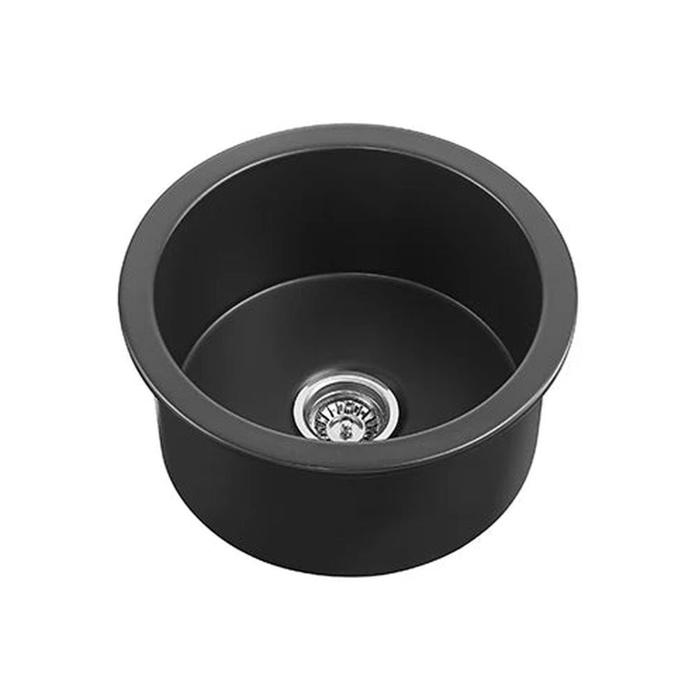 VITO NADIA ROUND SINGLE BOWL INSET AND UNDERMOUNT FIRECLAY KITCHEN SINK MATTE BLACK 470MM