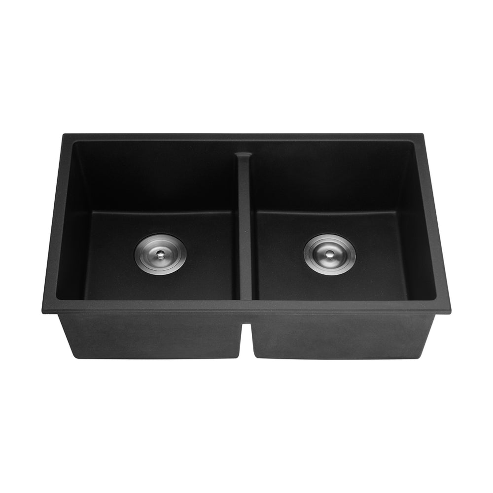 VITO QUARTZ DOUBLE BOWL UNDERMOUNT KITCHEN SINK MATTE BLACK 762MM
