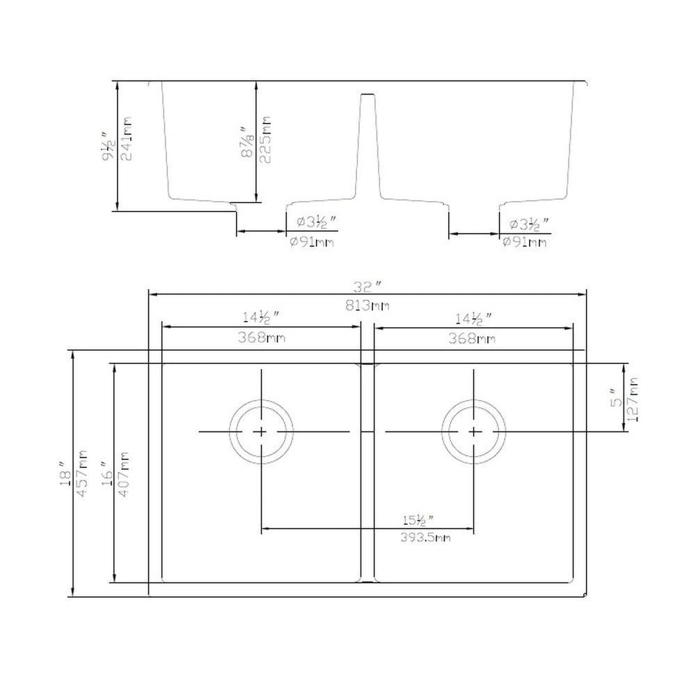 VITO QUARTZ DOUBLE BOWL UNDERMOUNT KITCHEN SINK MATTE BLACK 813MM