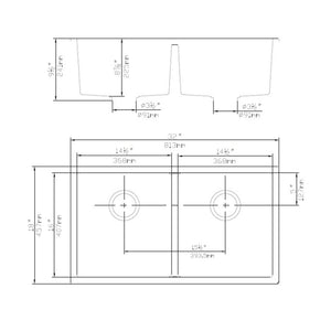 VITO QUARTZ DOUBLE BOWL UNDERMOUNT KITCHEN SINK MATTE BLACK 813MM