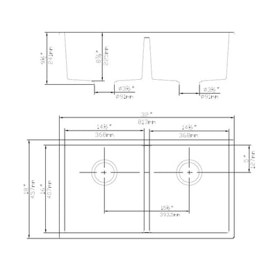 VITO QUARTZ DOUBLE BOWL UNDERMOUNT KITCHEN SINK MATTE BLACK 813MM