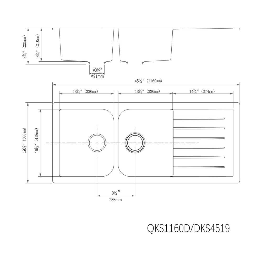 VITO QUARTZ DOUBLE BOWL WITH DRAINER TOP MOUNT KITCHEN SINK MATTE BLACK 1160MM