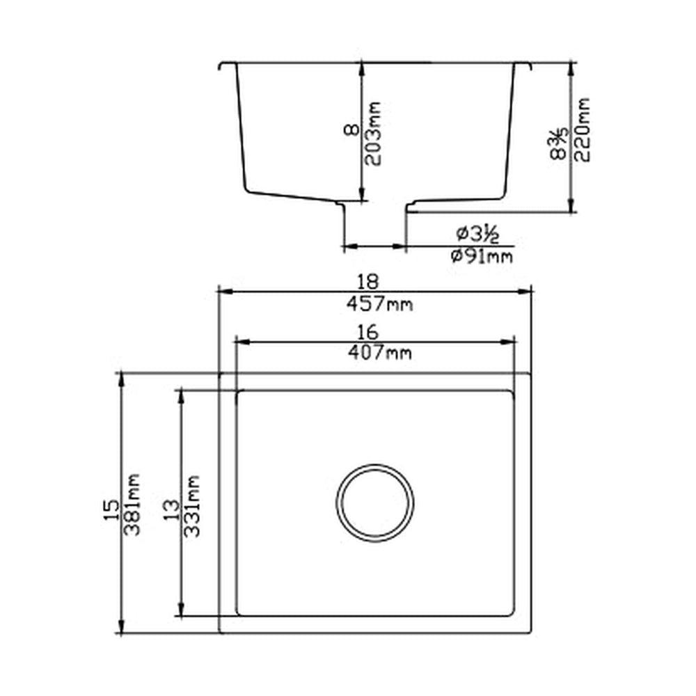 VITO QUARTZ SINGLE BOWL UNDERMOUNT KITCHEN SINK MATTE BLACK 381MM