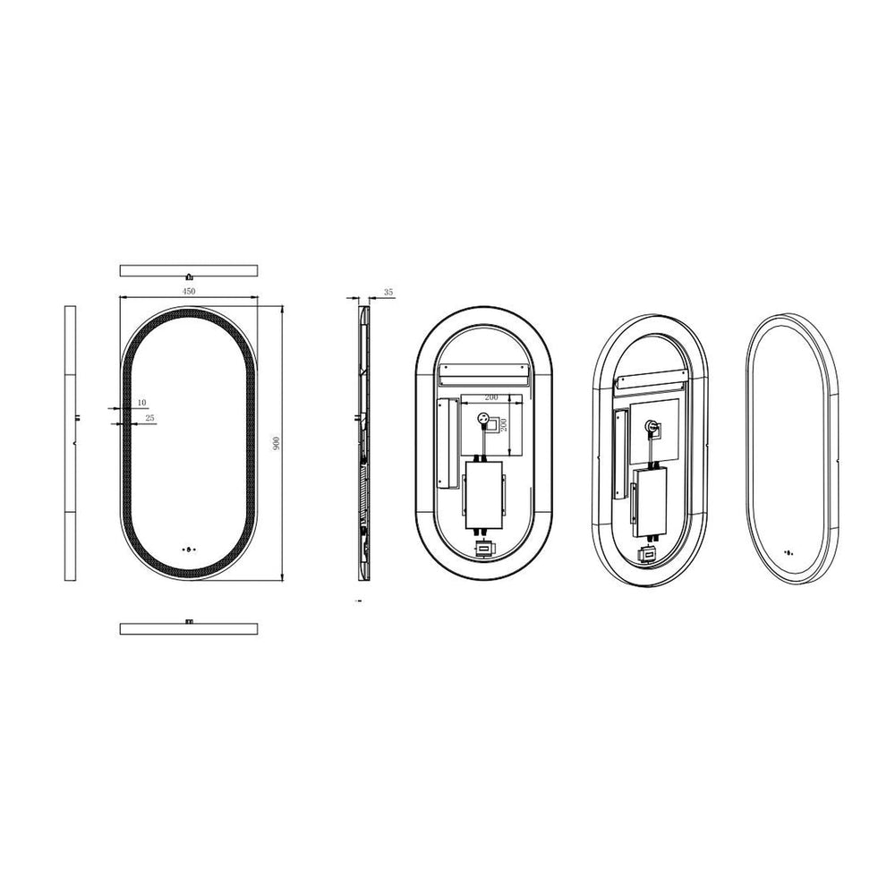 VITO LIRRA OVAL IRON FRAMED LED MIRROR MATTE BLACK 450X900MM