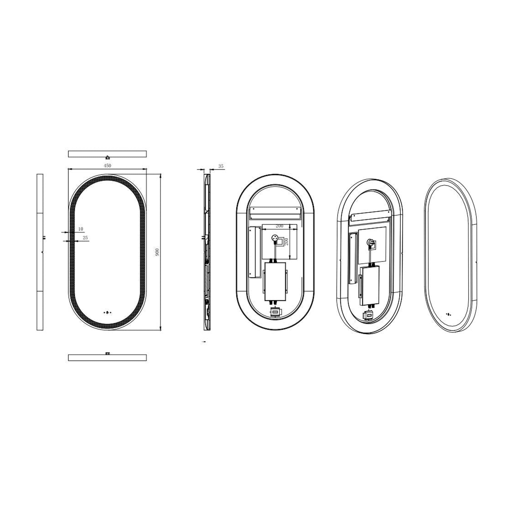 VITO LIRRA OVAL IRON FRAMED LED MIRROR MATTE BLACK 450X900MM