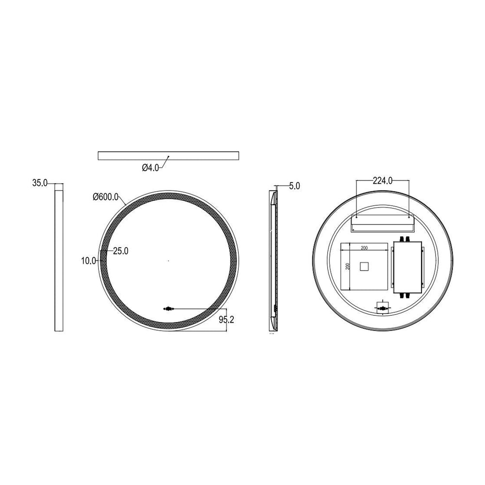 VITO LIRRA ROUND IRON FRAMED LED MIRROR MATTE BLACK 600X600MM