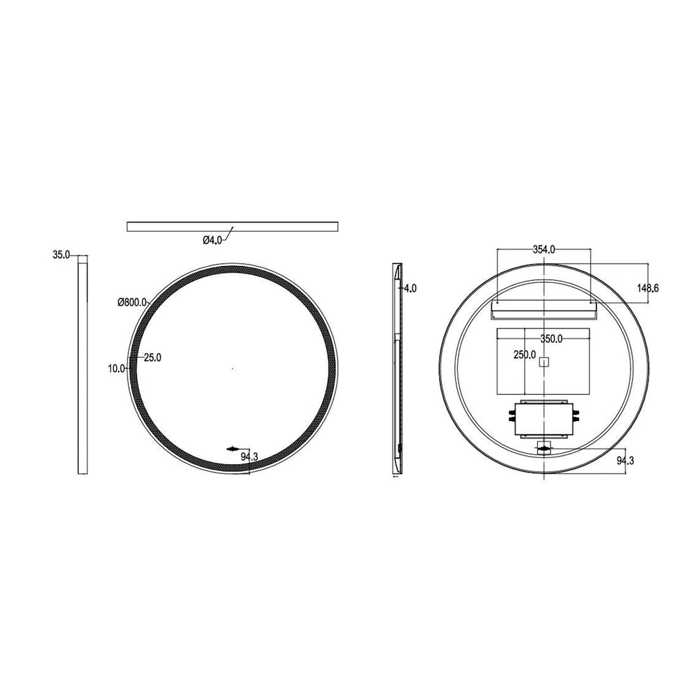 VITO LIRRA ROUND IRON FRAMED LED MIRROR MATTE BLACK 800X800MM