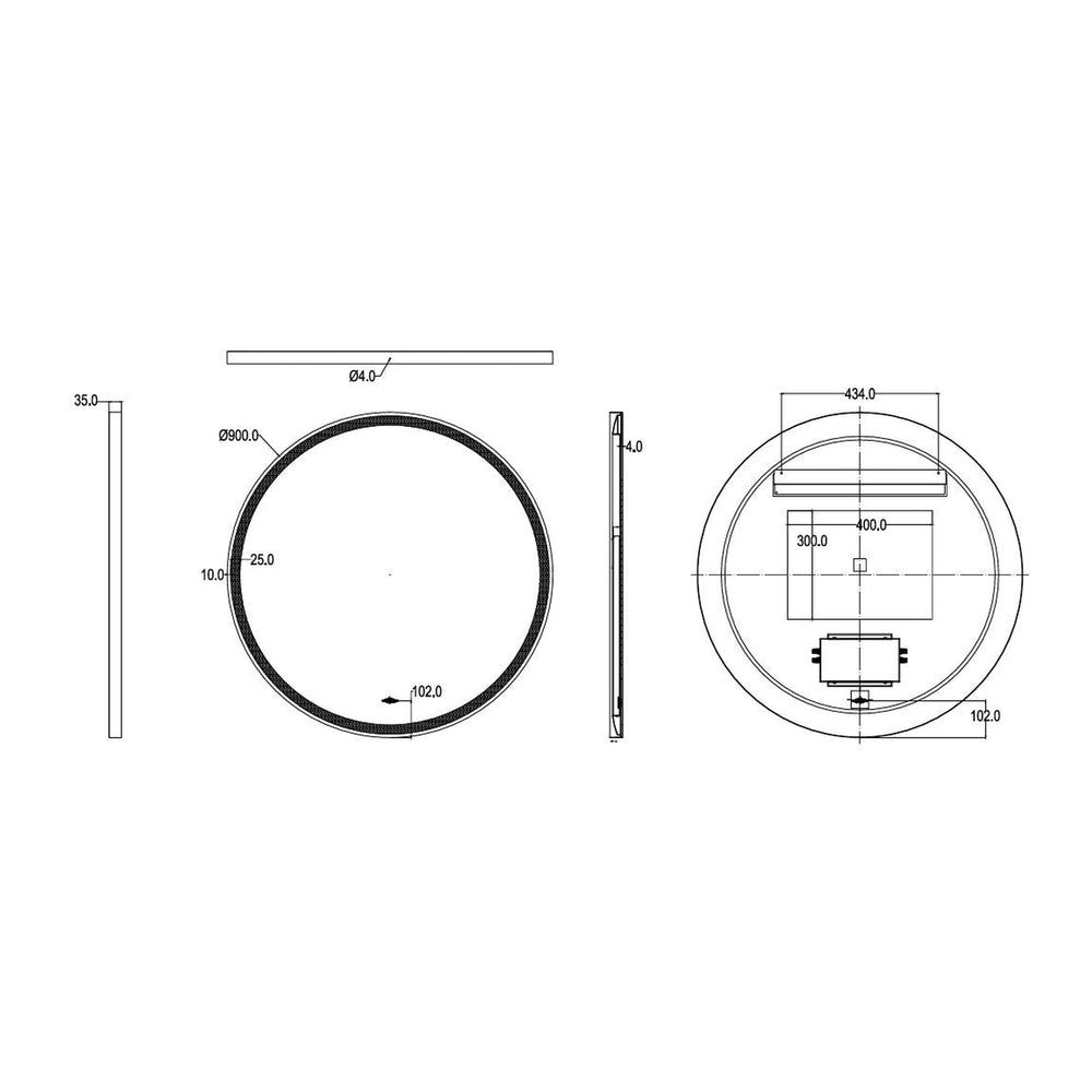 VITO LIRRA ROUND IRON FRAMED LED MIRROR MATTE BLACK 900X900MM