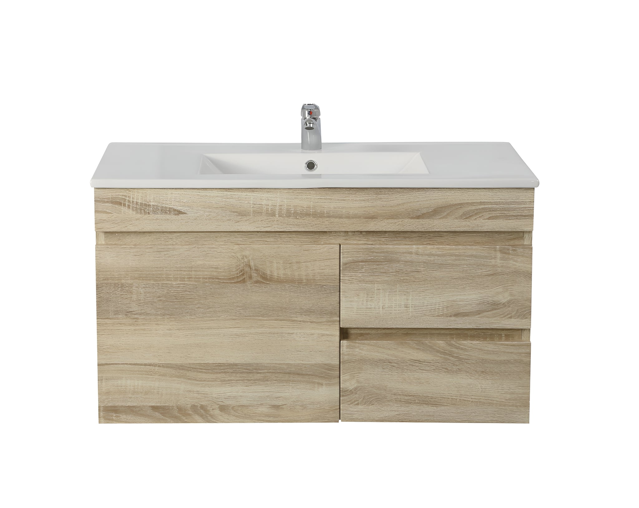 POSEIDON BERGE WHITE OAK 900MM WALL HUNG VANITY (AVAILABLE IN LEFT HAND DRAWER AND RIGHT HAND DRAWER)