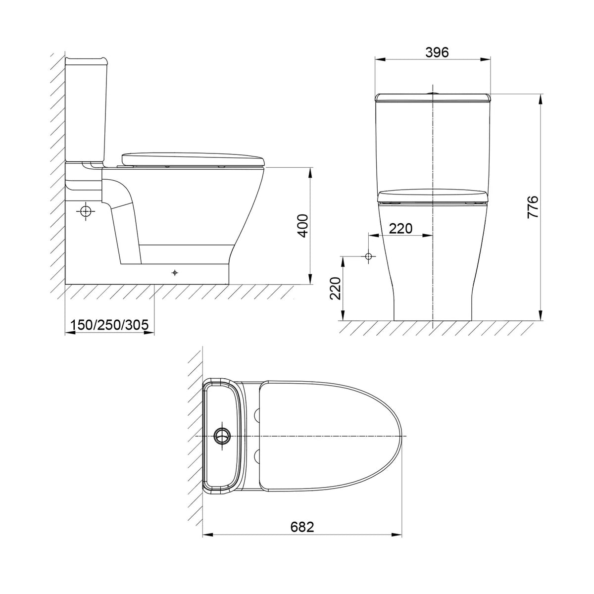 AMERICAN STANDARD LOVEN CLOSE COUPLED BACK-TO-WALL TOILET SUITE BOTTOM INLET WHITE