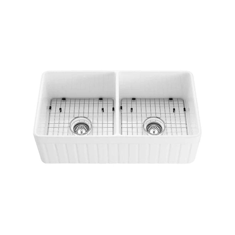 VITO BRADLEY FIRECLAY DOUBLE BOWL FARMHOUSE KITCHEN SINK GLOSS WHITE 838MM