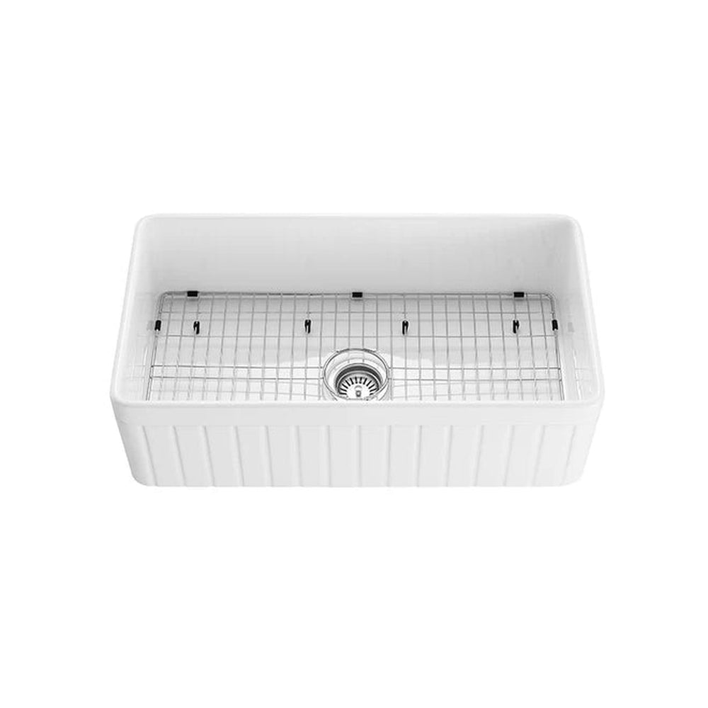 VITO BRADLEY FIRECLAY SINGLE BOWL FARMHOUSE KITCHEN SINK GLOSS WHITE 838MM