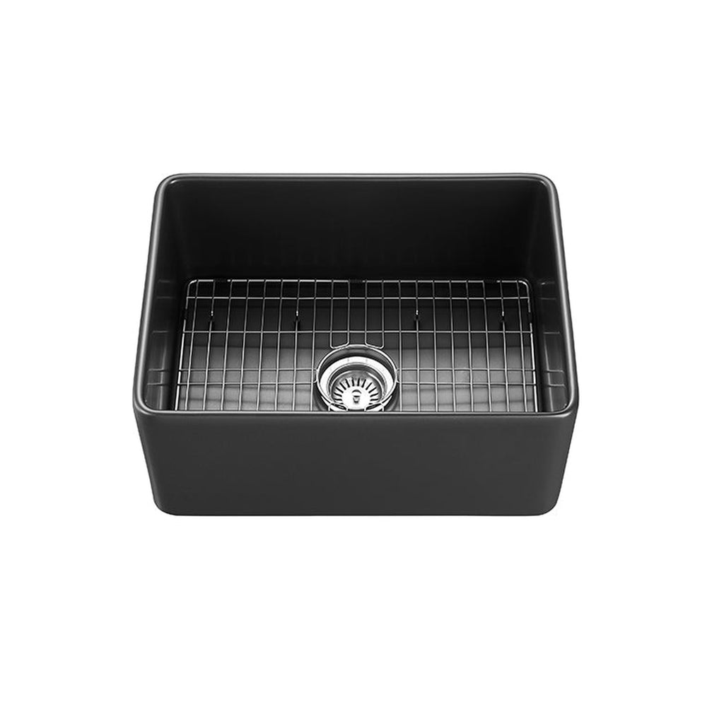 VITO CLAYTON FIRECLAY SINGLE BOWL FARMHOUSE KITCHEN SINK MATTE BLACK 600MM