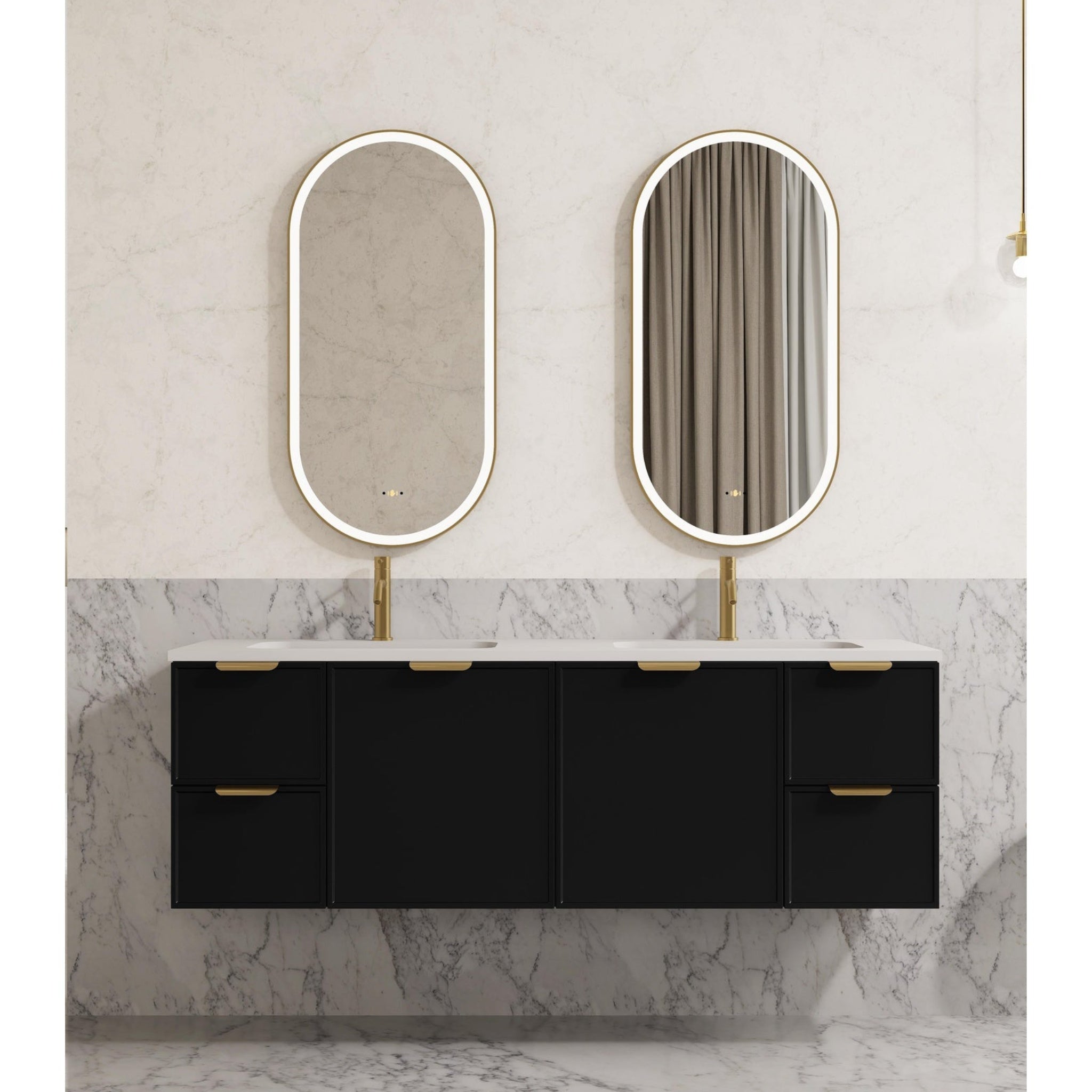 VITO LIRRA OVAL IRON FRAMED LED MIRROR BRUSHED GOLD 450X900MM