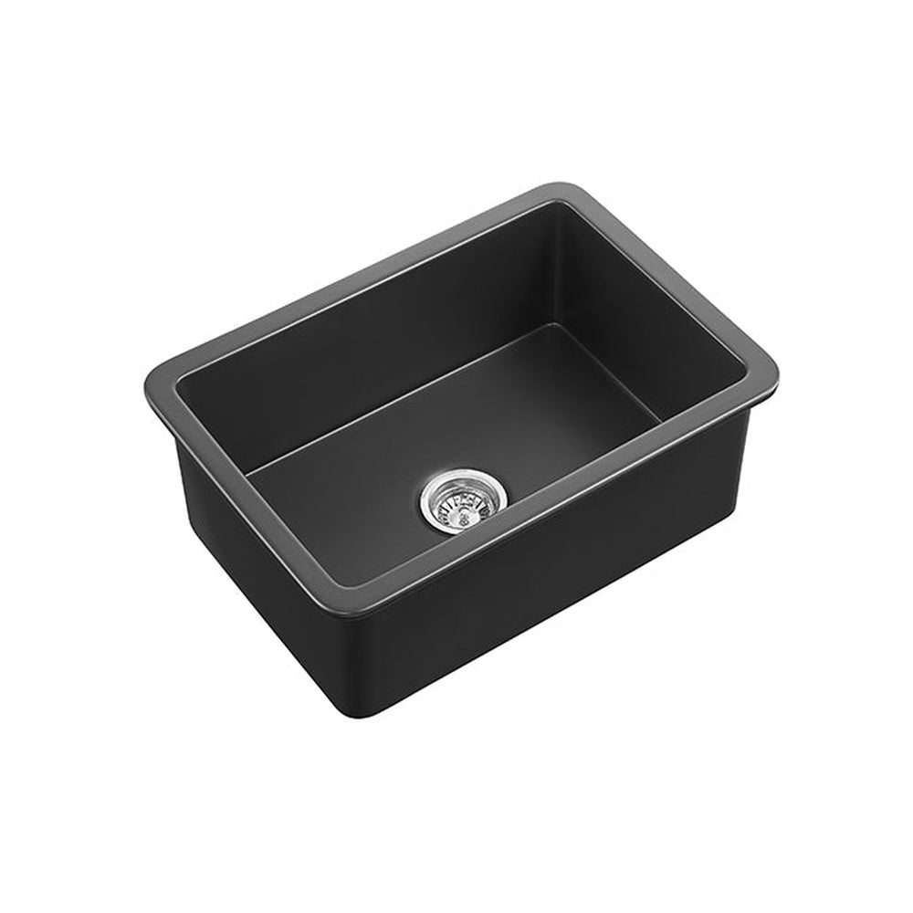 VITO NADIA SINGLE BOWL INSET AND UNDERMOUNT FIRECLAY KITCHEN SINK MATTE BLACK 677MM
