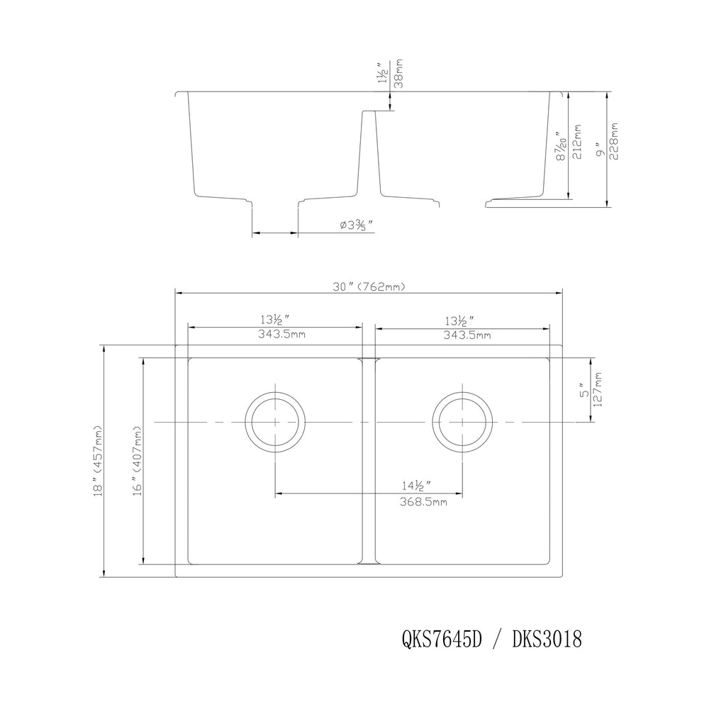 VITO QUARTZ DOUBLE BOWL UNDERMOUNT KITCHEN SINK MATTE BLACK 762MM