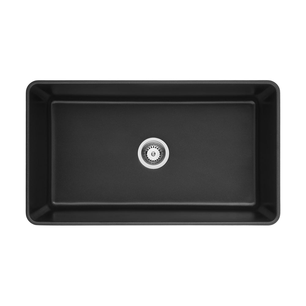 VITO QUARTZ SINGLE BOWL FARMHOUSE KITCHEN SINK MATTE BLACK 838MM