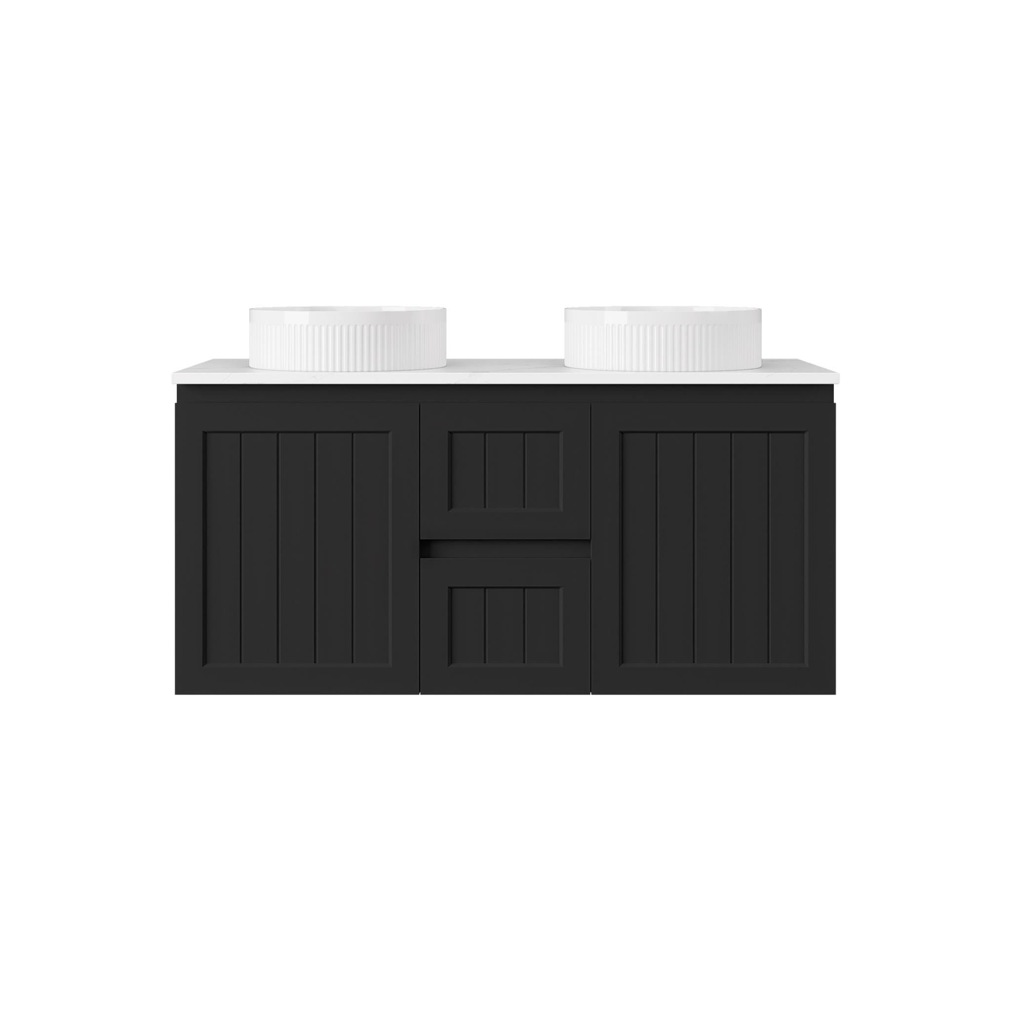 LUKKA ARCHILL FEDERATION MATTE BLACK 1200MM DOUBLE BOWL WALL HUNG VANITY