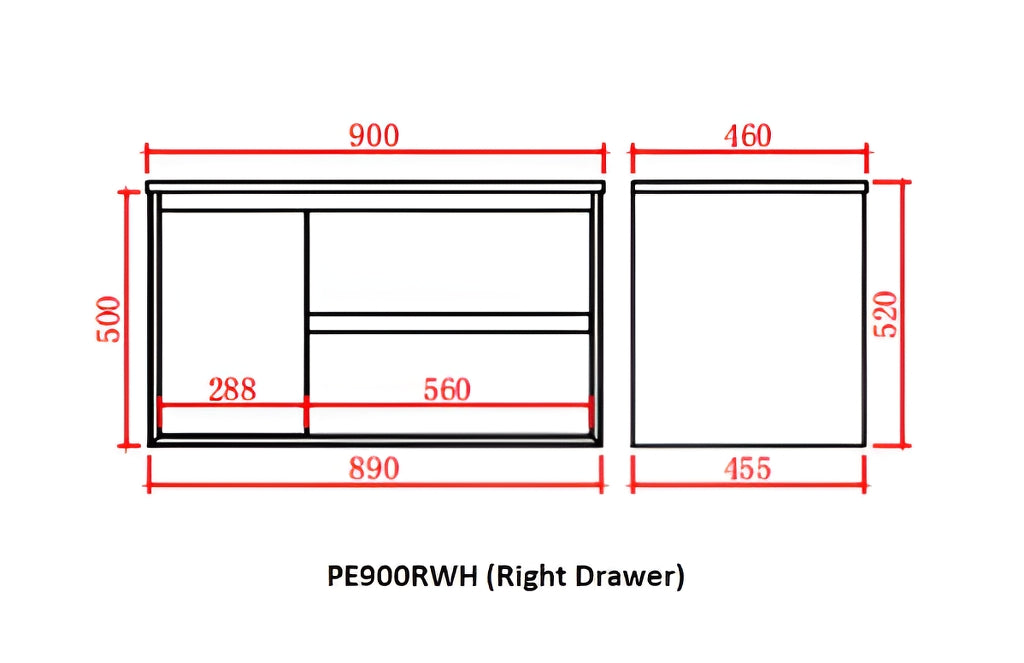 POSEIDON PETRA  MATTE WHITE AND MATTE BLACK 900MM SINGLE BOWL WALL HUNG VANITY (AVAILABLE IN LEFT AND RIGHT HAND DRAWER)