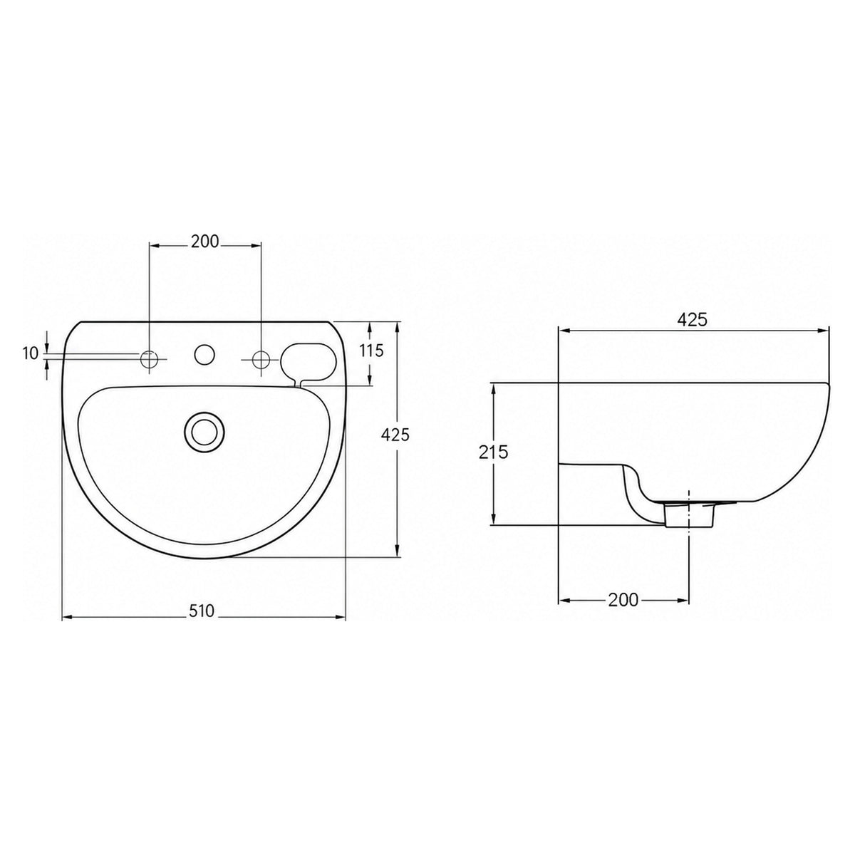 AMERICAN STANDARD STUDIO WALL BASIN OVERFLOW WHITE 500MM