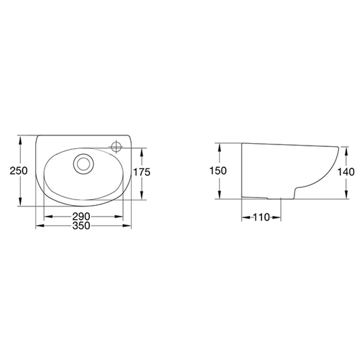 AMERICAN STANDARD STUDIO WALL BASIN OVERFLOW WHITE 350MM
