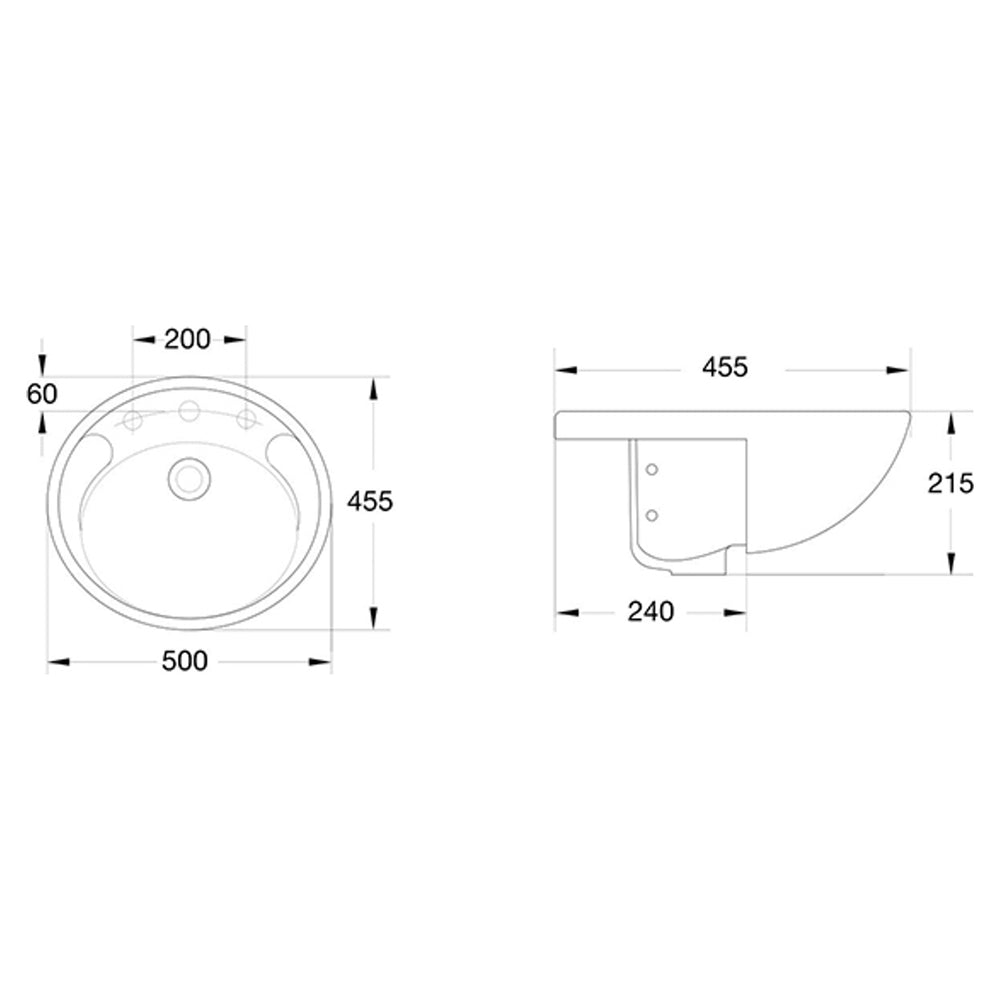 AMERICAN STANDARD STUDIO SEMI RECESSED BASIN OVERFLOW WHITE 500MM