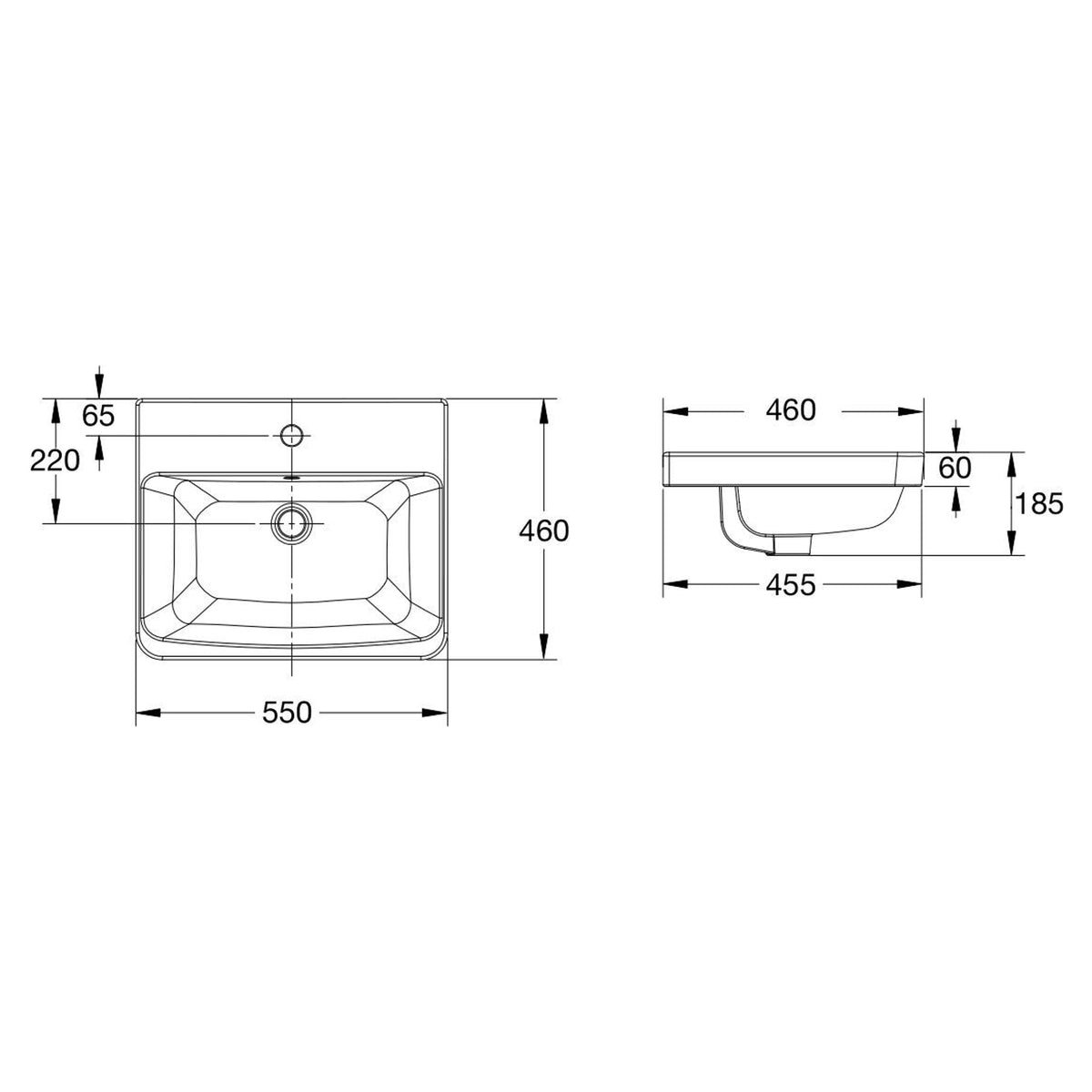 AMERICAN STANDARD HERON SQUARE SEMI INSET BASIN OVERFLOW WHITE 500MM