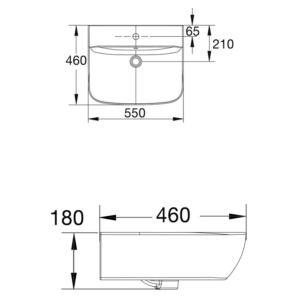 AMERICAN STANDARD CYGNET WALL BASIN OVERFLOW WHITE 550MM