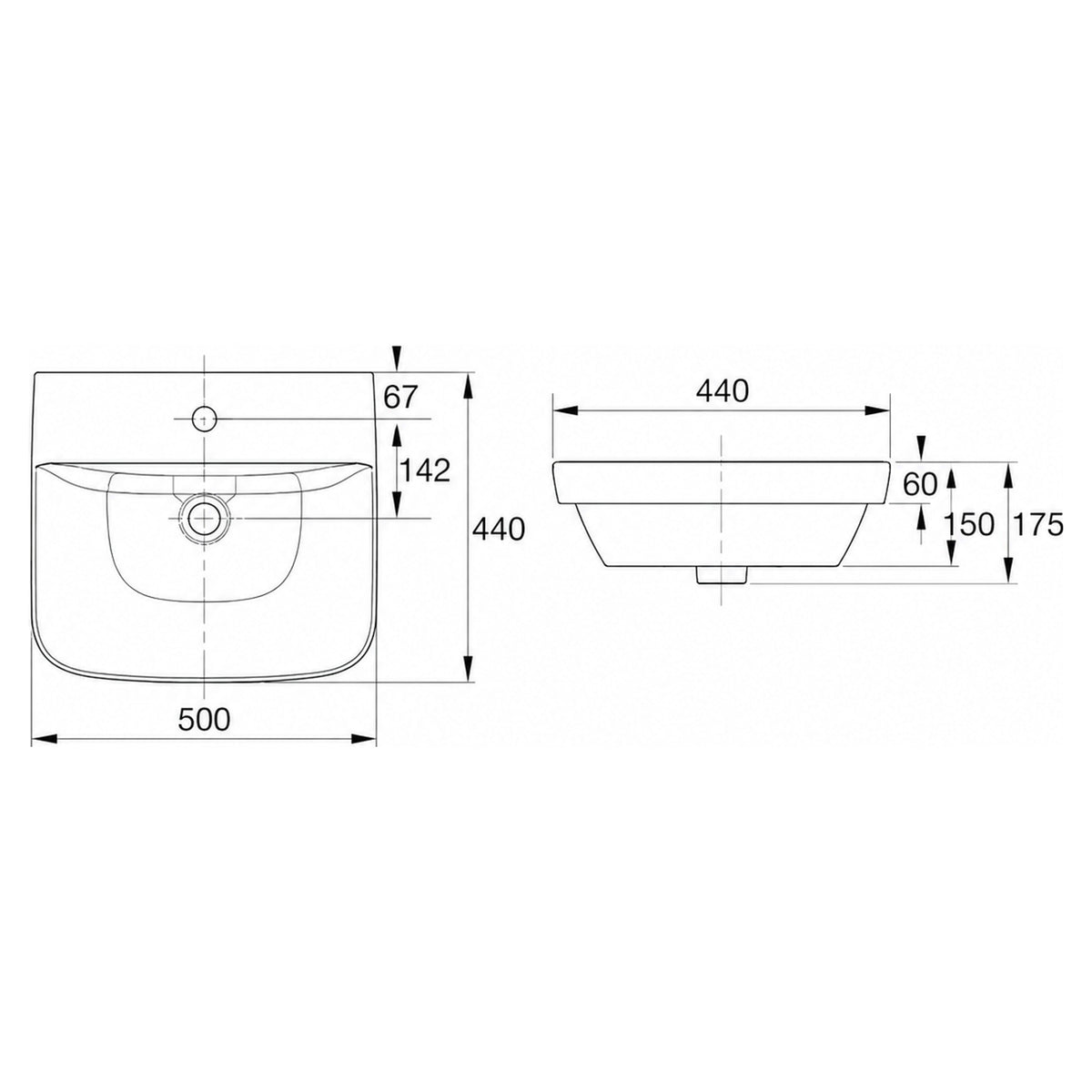 AMERICAN STANDARD CYGNET SEMI INSET BASIN OVERFLOW WHITE 500MM
