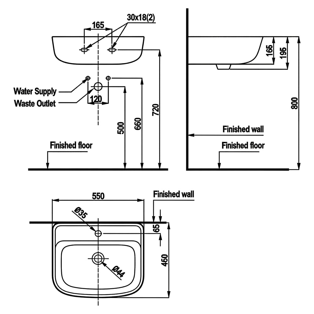 AMERICAN STANDARD LOVEN WALL HUNG BASIN OVERFLOW WHITE 550MM
