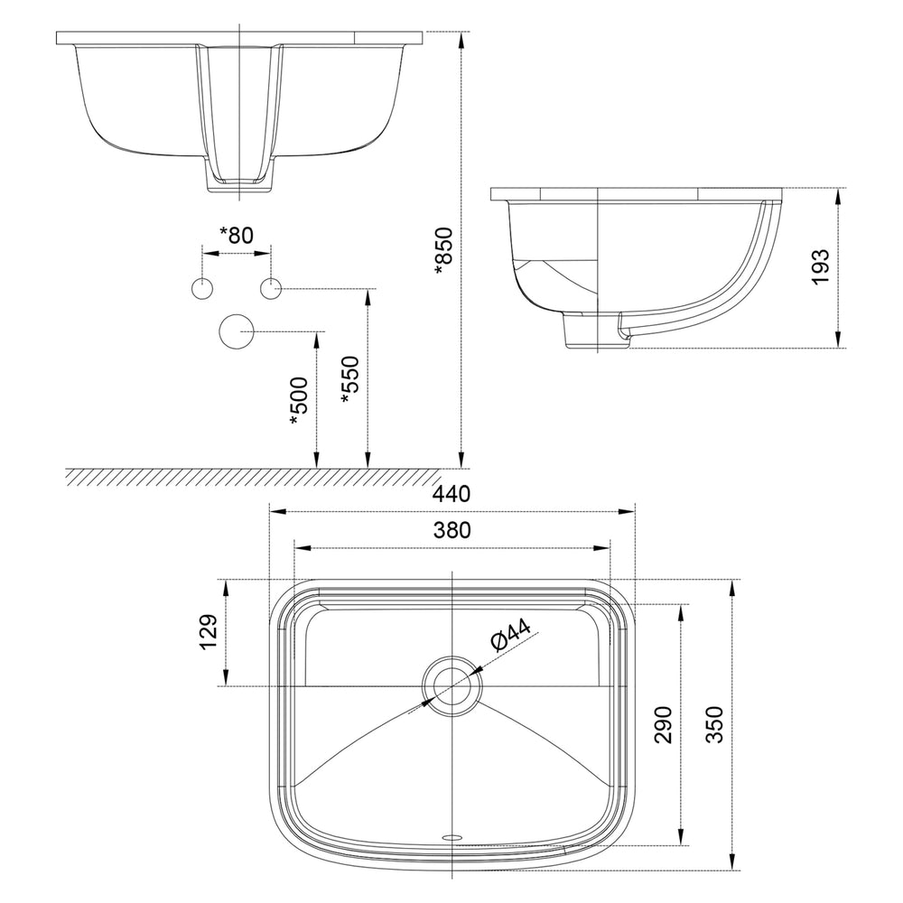 AMERICAN STANDARD LOVEN UNDER COUNTER BASIN OVERFLOW WHITE 440MM