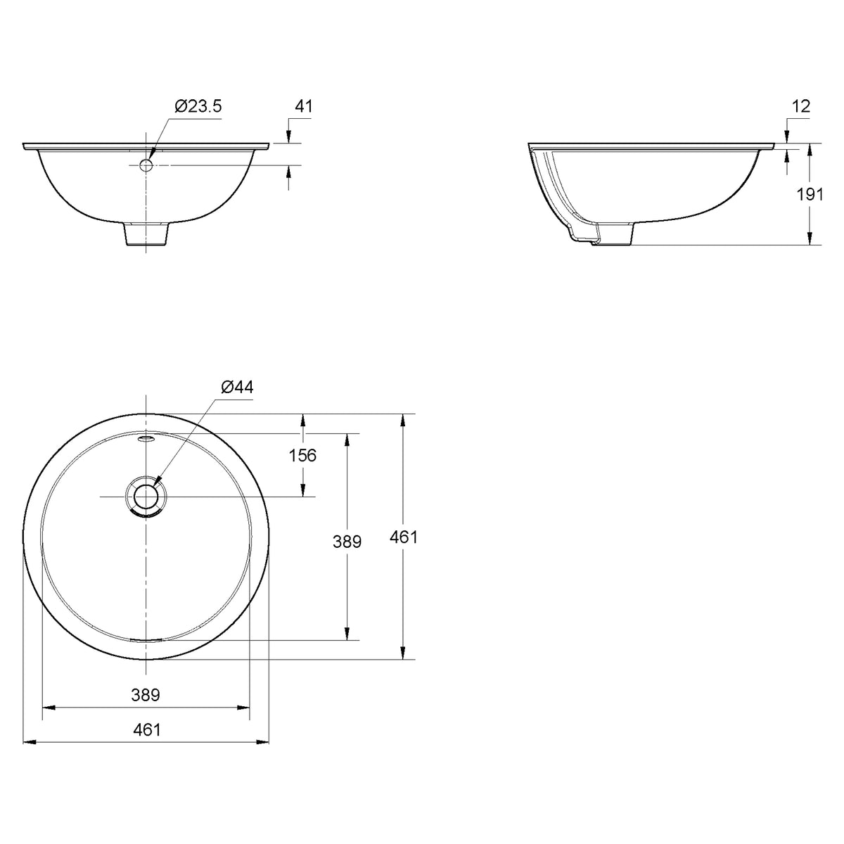 AMERICAN STANDARD LOVEN ROUND UNDER COUNTER BASIN WHITE 461MM