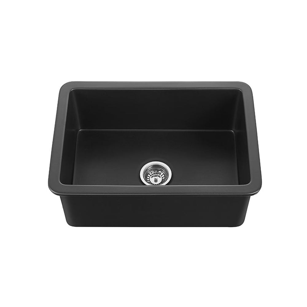 VITO NADIA SINGLE BOWL INSET AND UNDERMOUNT FIRECLAY KITCHEN SINK MATTE BLACK 677MM