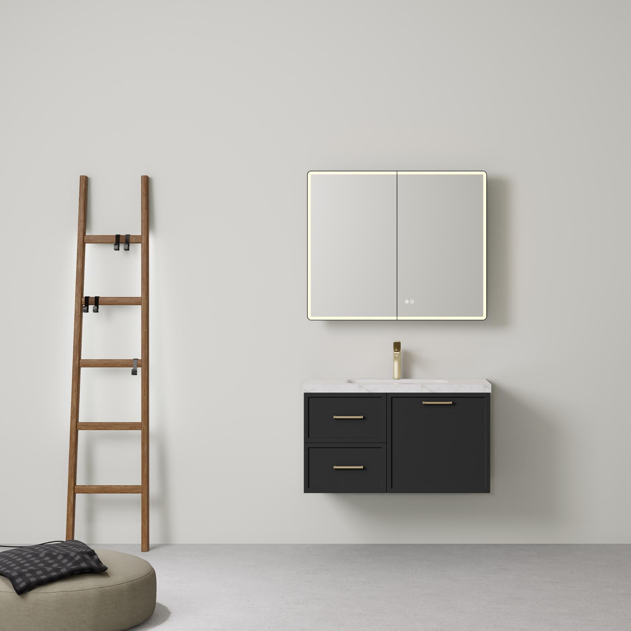 LUKKA KINGSLEY FEDERATION MATTE BLACK 900MM SINGLE BOWL WALL HUNG VANITY (AVAILABLE IN LEFT HAND DRAWER AND RIGHT HAND DRAWER)