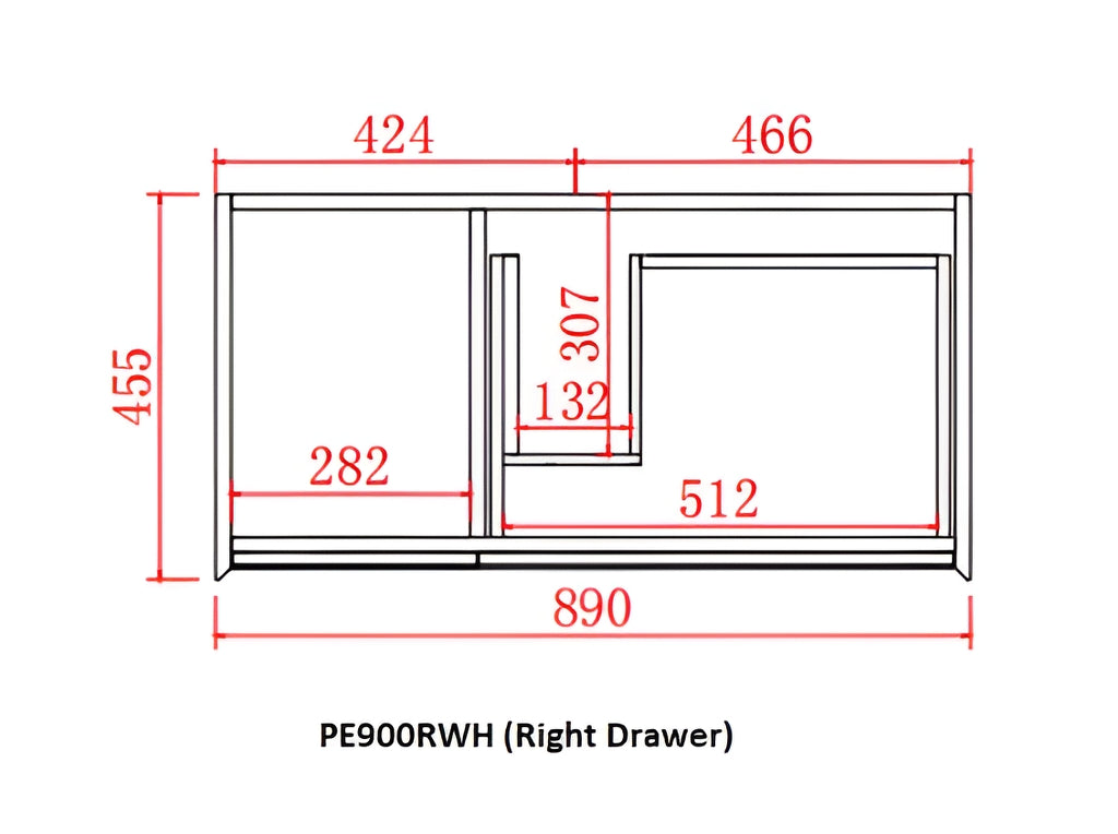 POSEIDON PETRA  MATTE WHITE AND MATTE BLACK 900MM SINGLE BOWL WALL HUNG VANITY (AVAILABLE IN LEFT AND RIGHT HAND DRAWER)
