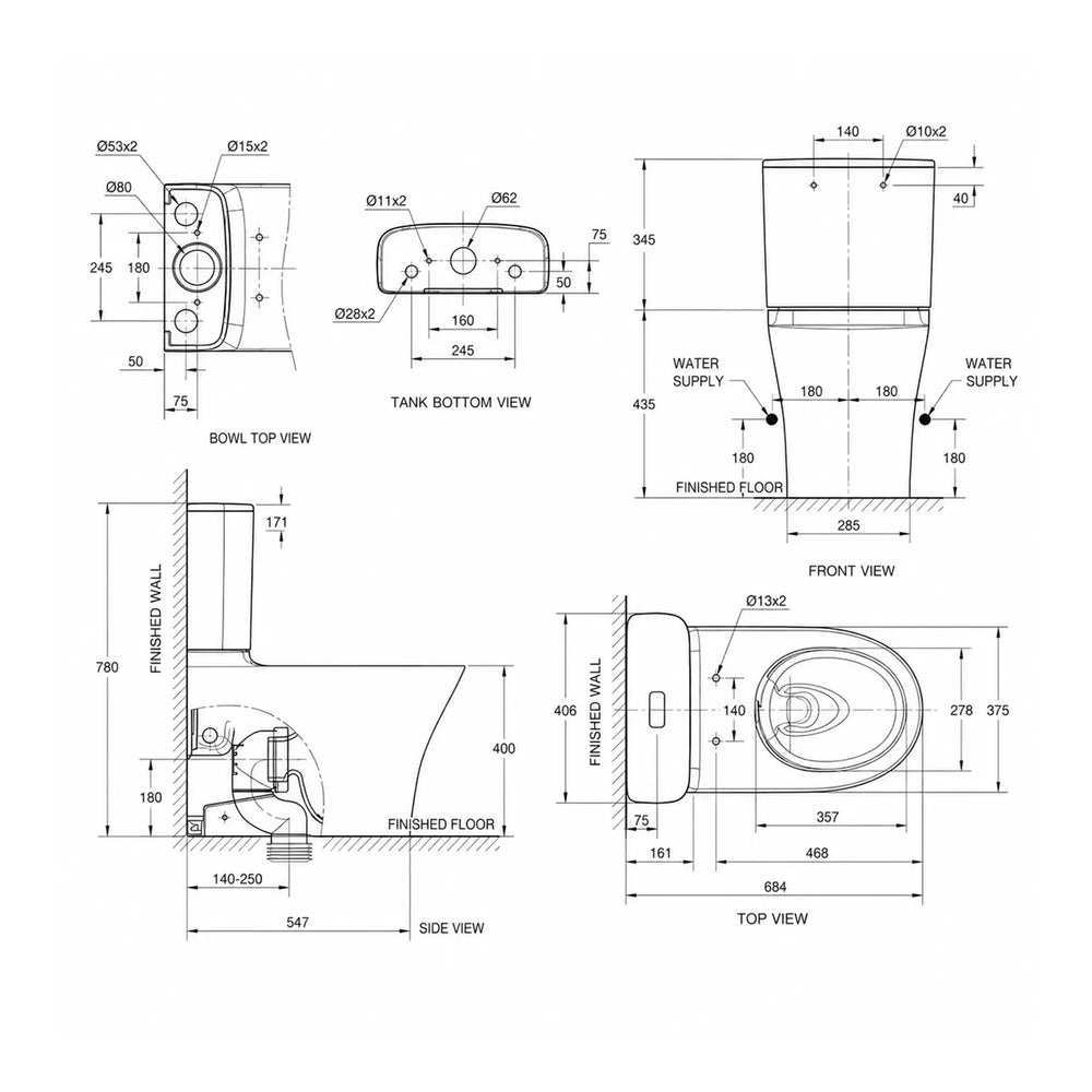 AMERICAN STANDARD SIGNATURE HYGIENE RIM CLOSE COUPLED BACK-TO-WALL TOILET SUITE BOTTOM INLET WITH CRYSTASLEEK SEAT WHITE