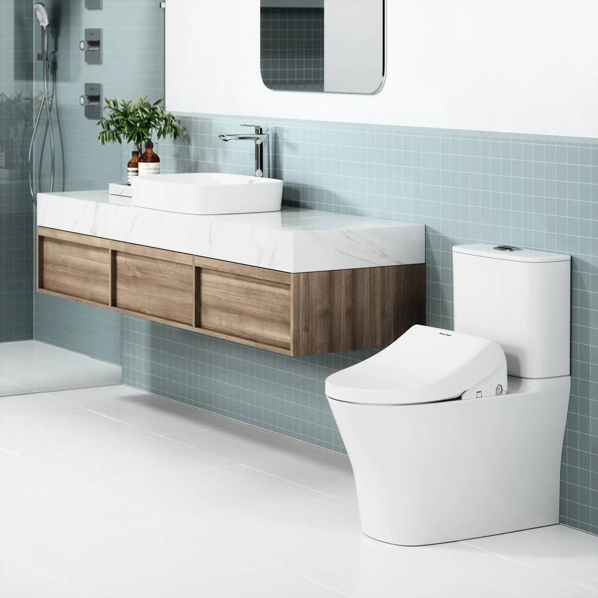 AMERICAN STANDARD SIGNATURE HYGIENE RIM CLOSE COUPLED BACK-TO-WALL SMART TOILET SUITE BOTTOM INLET WITH SPALET E-BIDET SEAT WHITE