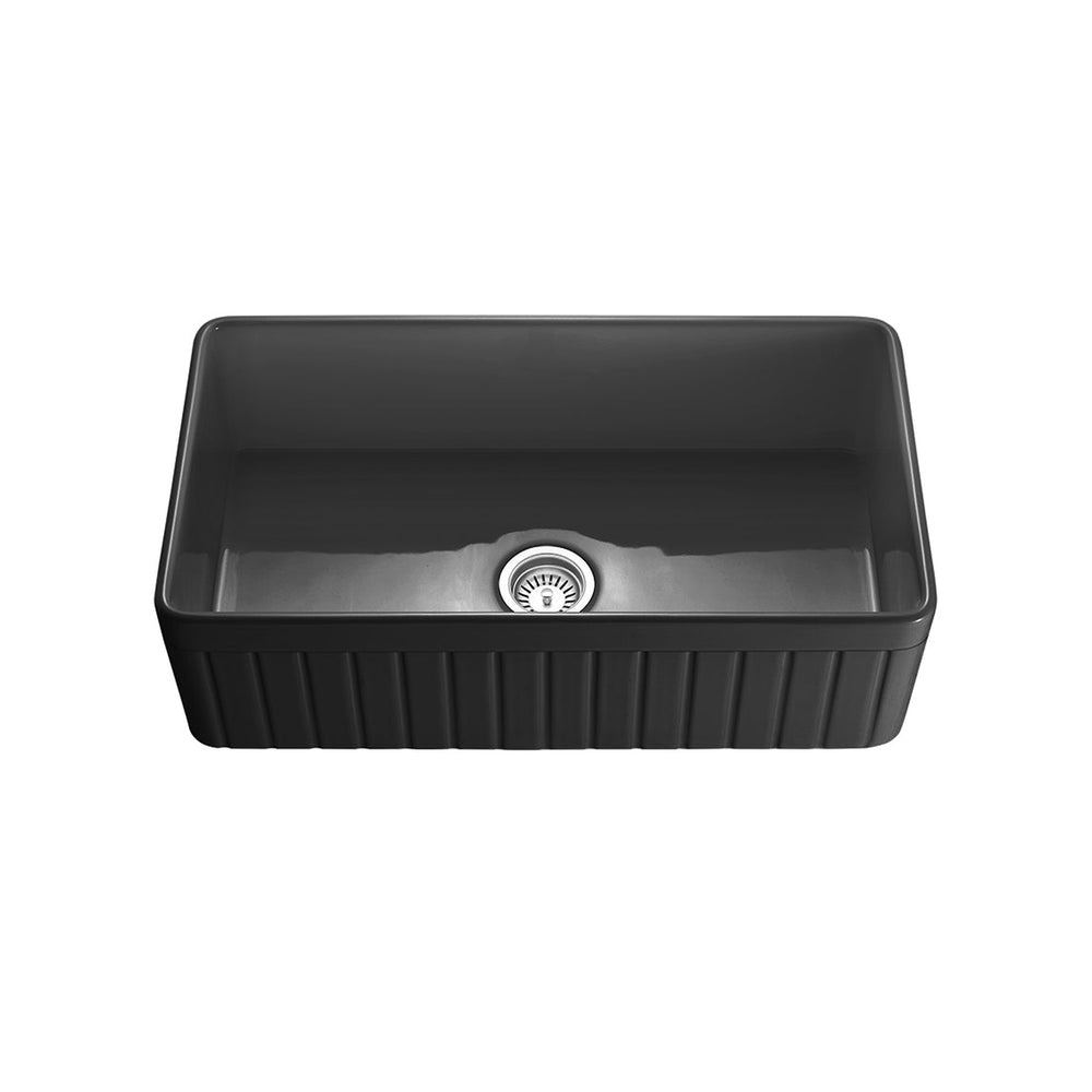 VITO BRADLEY FIRECLAY SINGLE BOWL FARMHOUSE KITCHEN SINK MATTE BLACK 838MM