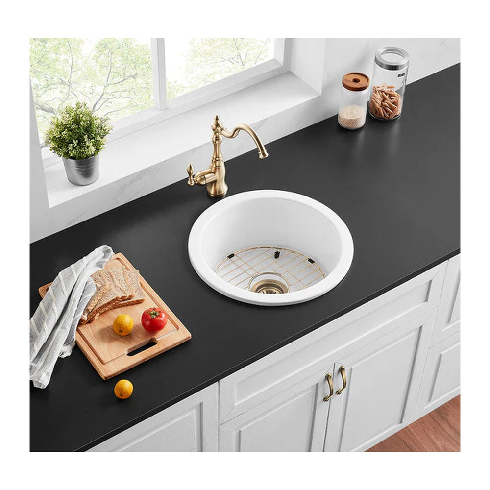 VITO NADIA ROUND SINGLE BOWL INSET AND UNDERMOUNT FIRECLAY KITCHEN SINK GLOSS WHITE 470MM