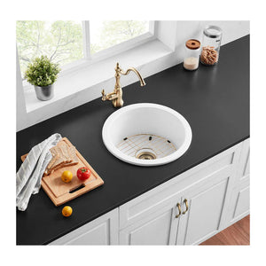 VITO NADIA ROUND SINGLE BOWL INSET AND UNDERMOUNT FIRECLAY KITCHEN SINK GLOSS WHITE 470MM